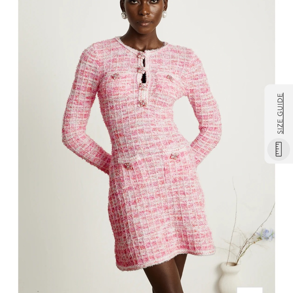 Miss Rosier Tweed Strech CAPUCINE PINK CHECK-PATTERN MINI DRESS